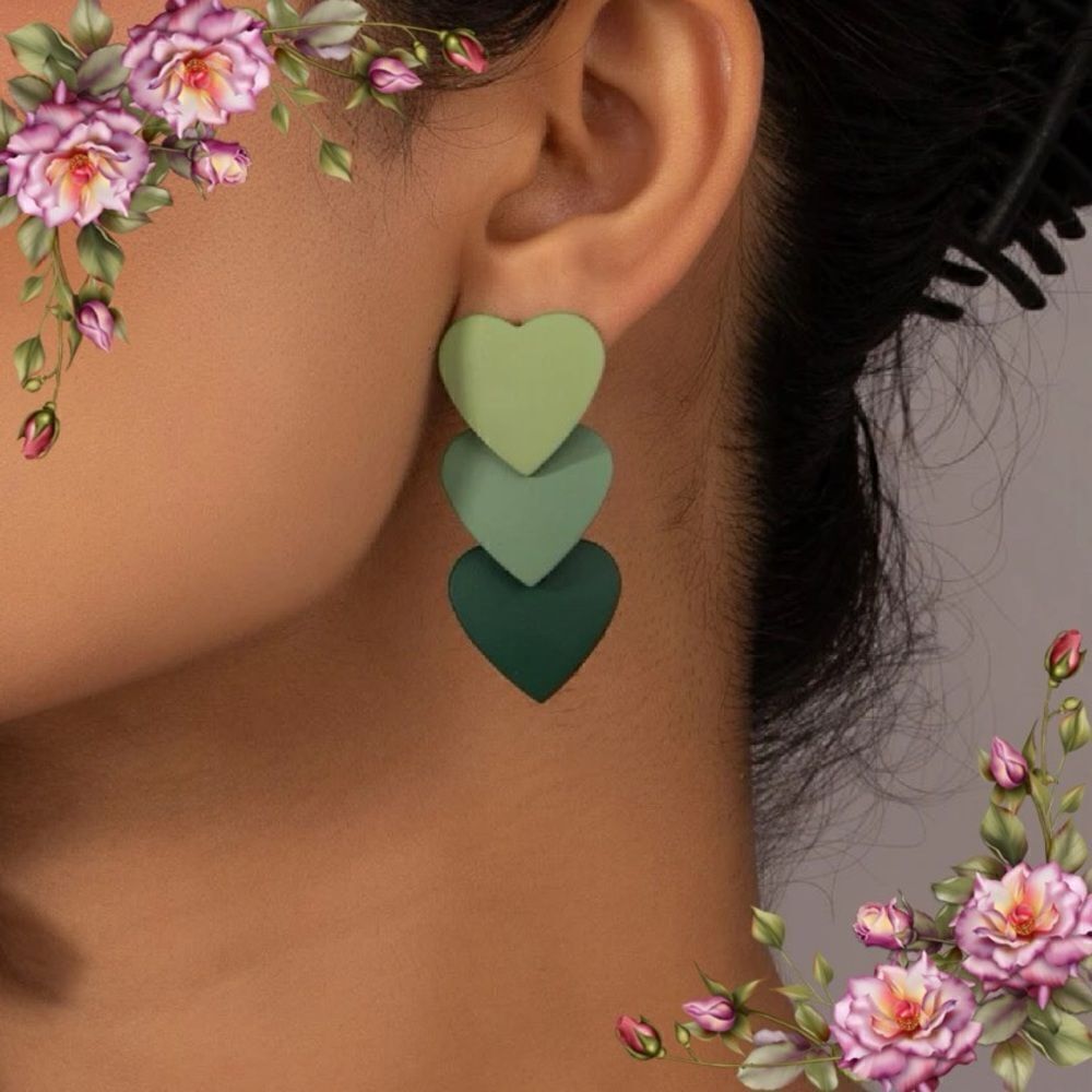 Color Block Heart Drop Earrings‎